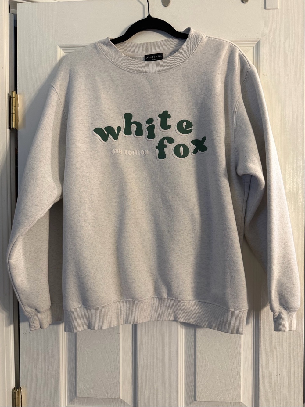 White Fox Boutique Light Gray Sweatshirt with Green Logo